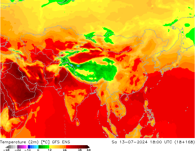 Temperatuurkaart (2m) GFS ENS za 13.07.2024 18 UTC