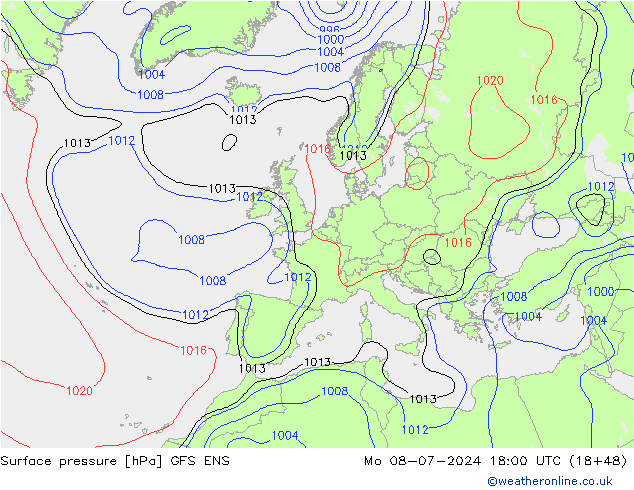 地面气压 GFS ENS 星期一 08.07.2024 18 UTC