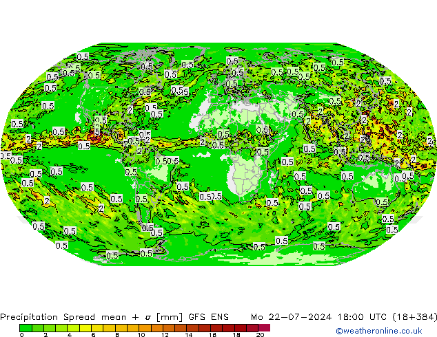 降水 Spread GFS ENS 星期一 22.07.2024 18 UTC