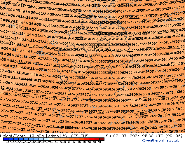 Hoogte/Temp. 10 hPa GFS ENS zo 07.07.2024 06 UTC