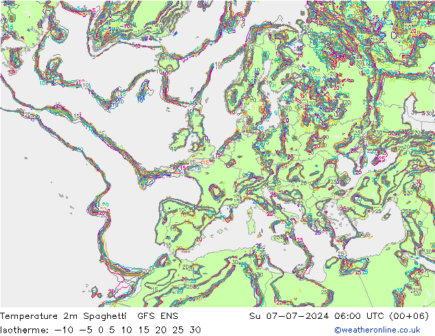 温度图 Spaghetti GFS ENS 星期日 07.07.2024 06 UTC