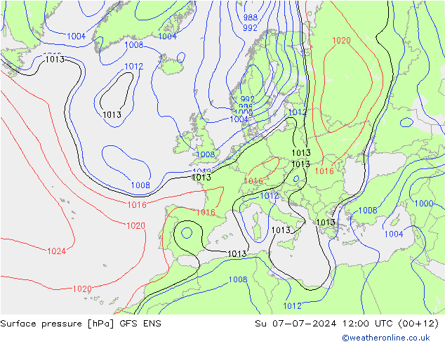 Luchtdruk (Grond) GFS ENS zo 07.07.2024 12 UTC