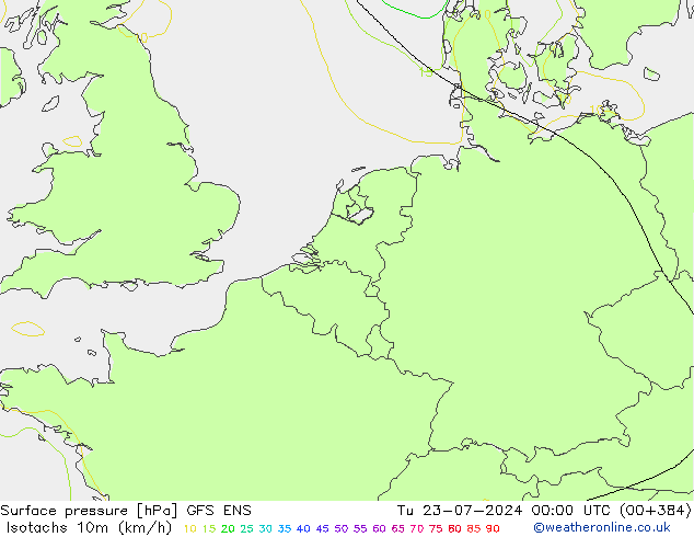 10米等风速线 (kph) GFS ENS 星期二 23.07.2024 00 UTC