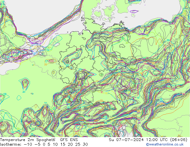 温度图 Spaghetti GFS ENS 星期日 07.07.2024 12 UTC