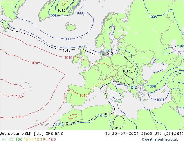 高速氣流/地面气压 GFS ENS 星期二 23.07.2024 06 UTC