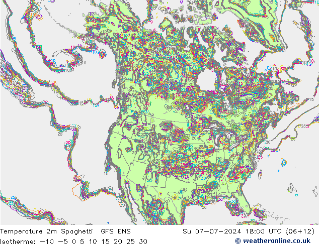 温度图 Spaghetti GFS ENS 星期日 07.07.2024 18 UTC