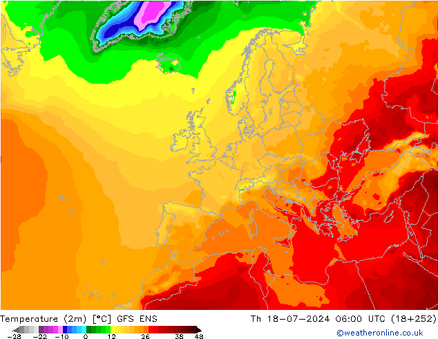 Temperatuurkaart (2m) GFS ENS do 18.07.2024 06 UTC
