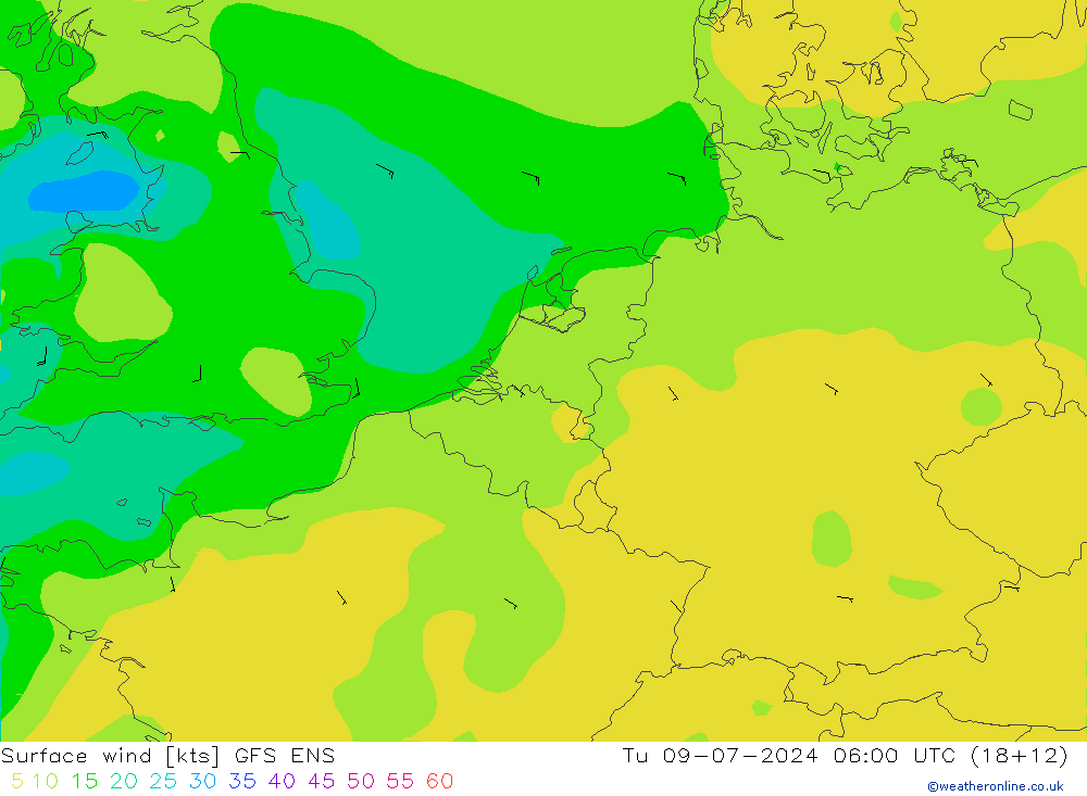 风 10 米 GFS ENS 星期二 09.07.2024 06 UTC