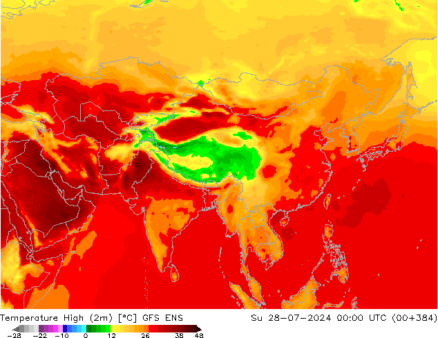 Max.temperatuur (2m) GFS ENS zo 28.07.2024 00 UTC