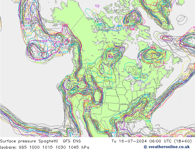 Luchtdruk op zeeniveau Spaghetti GFS ENS di 16.07.2024 06 UTC