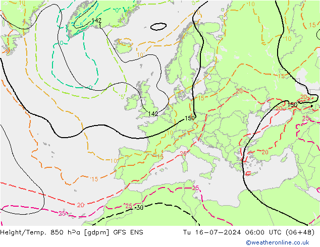 Hoogte/Temp. 850 hPa GFS ENS di 16.07.2024 06 UTC