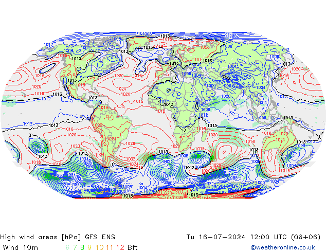 High wind areas GFS ENS 星期二 16.07.2024 12 UTC
