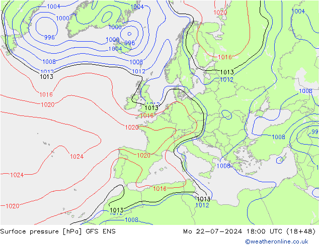 地面气压 GFS ENS 星期一 22.07.2024 18 UTC