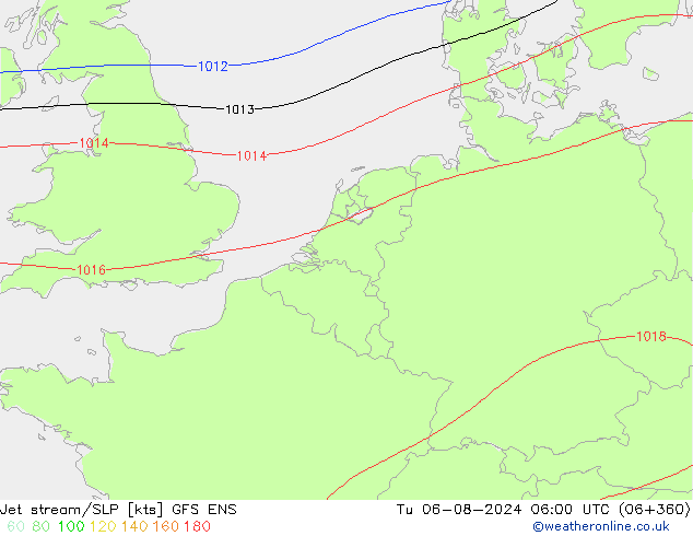 高速氣流/地面气压 GFS ENS 星期二 06.08.2024 06 UTC