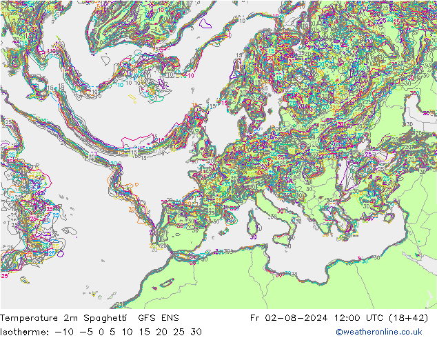 Temperatuurkaart Spaghetti GFS ENS vr 02.08.2024 12 UTC