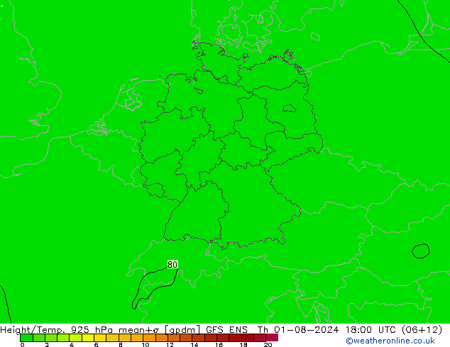 Hoogte/Temp. 925 hPa GFS ENS do 01.08.2024 18 UTC