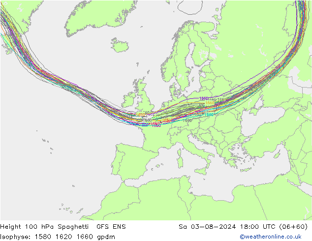 Height 100 hPa Spaghetti GFS ENS 星期六 03.08.2024 18 UTC