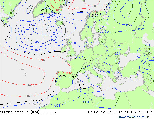 Surface pressure GFS ENS Sa 03.08.2024 18 UTC