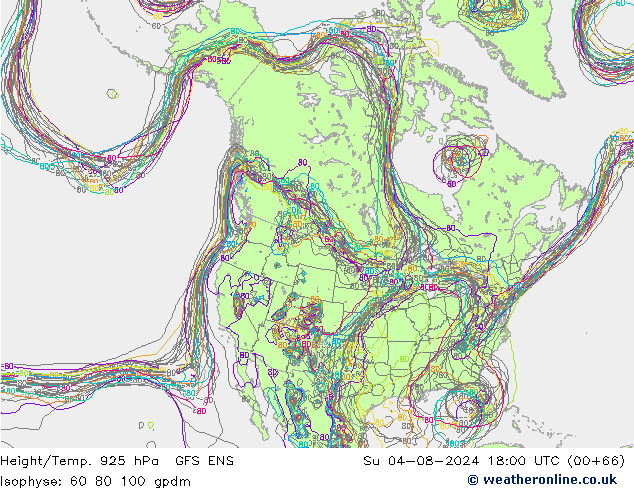 Hoogte/Temp. 925 hPa GFS ENS zo 04.08.2024 18 UTC