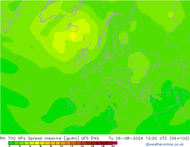 RV 700 hPa Spread GFS ENS di 06.08.2024 12 UTC