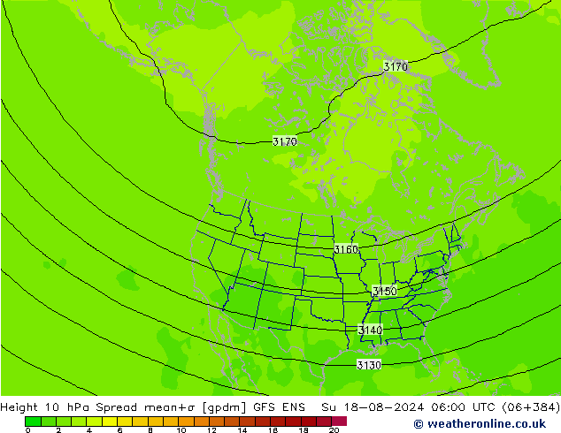 Height 10 hPa Spread GFS ENS 星期日 18.08.2024 06 UTC