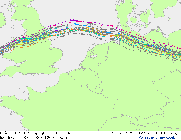 Hoogte 100 hPa Spaghetti GFS ENS vr 02.08.2024 12 UTC