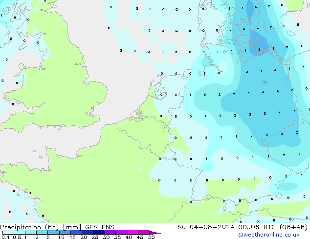 降水量 (6h) GFS ENS 星期日 04.08.2024 06 UTC