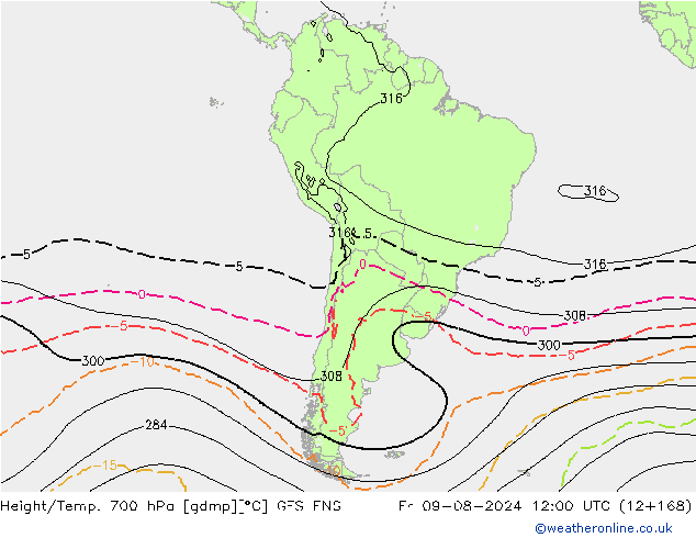 Hoogte/Temp. 700 hPa GFS ENS vr 09.08.2024 12 UTC