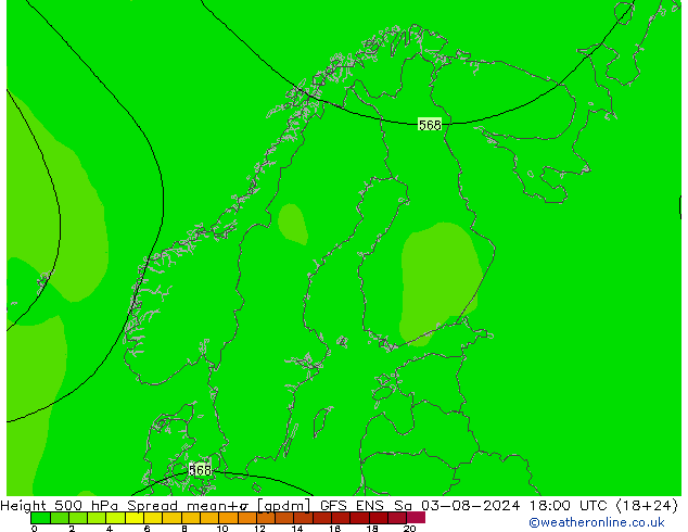 Hoogte 500 hPa Spread GFS ENS za 03.08.2024 18 UTC