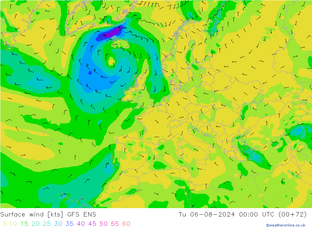 风 10 米 GFS ENS 星期二 06.08.2024 00 UTC