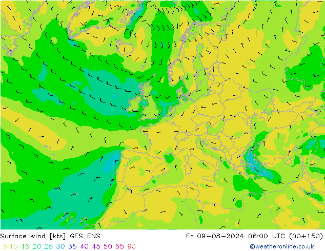 Wind 10 m GFS ENS vr 09.08.2024 06 UTC