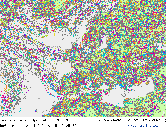 Temperatuurkaart Spaghetti GFS ENS ma 19.08.2024 06 UTC