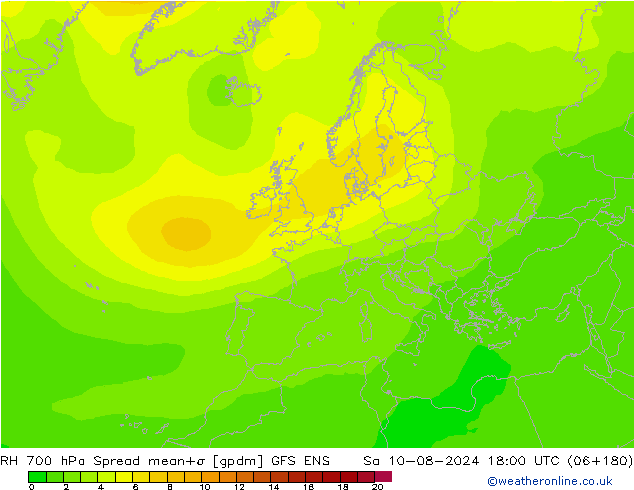 RV 700 hPa Spread GFS ENS za 10.08.2024 18 UTC