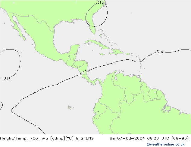 Hoogte/Temp. 700 hPa GFS ENS wo 07.08.2024 06 UTC