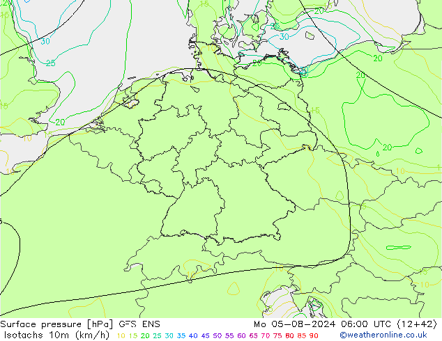 Isotachen (km/h) GFS ENS ma 05.08.2024 06 UTC