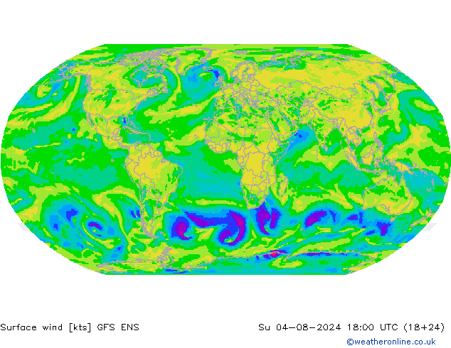 Wind 10 m GFS ENS zo 04.08.2024 18 UTC