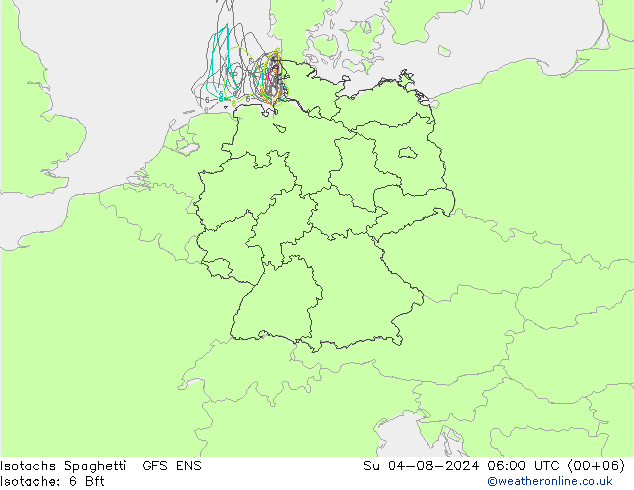 Isotachen Spaghetti GFS ENS zo 04.08.2024 06 UTC