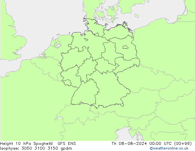 Hoogte 10 hPa Spaghetti GFS ENS do 08.08.2024 00 UTC