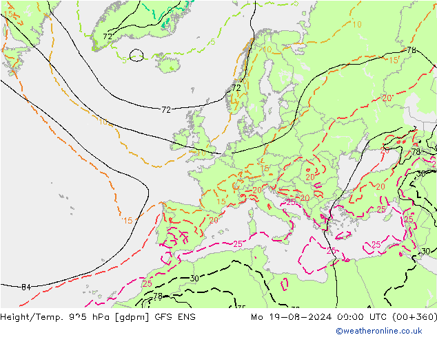 Hoogte/Temp. 925 hPa GFS ENS ma 19.08.2024 00 UTC