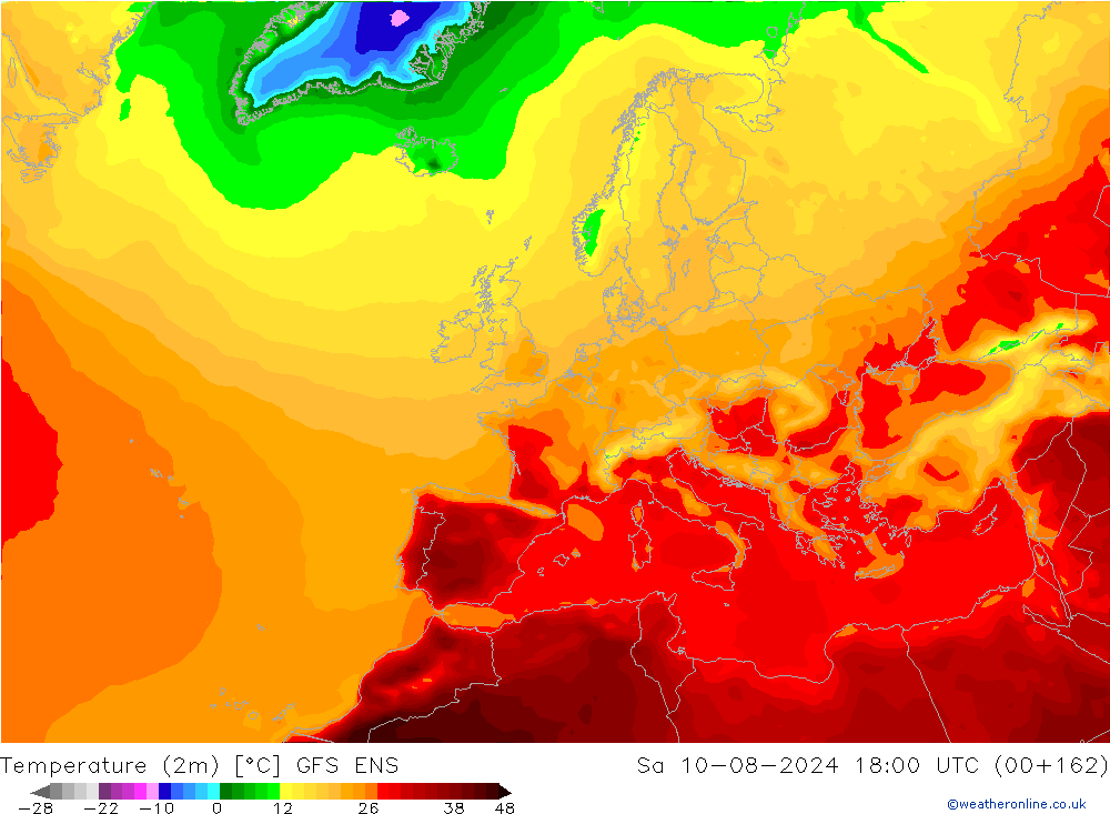 Temperatuurkaart (2m) GFS ENS za 10.08.2024 18 UTC