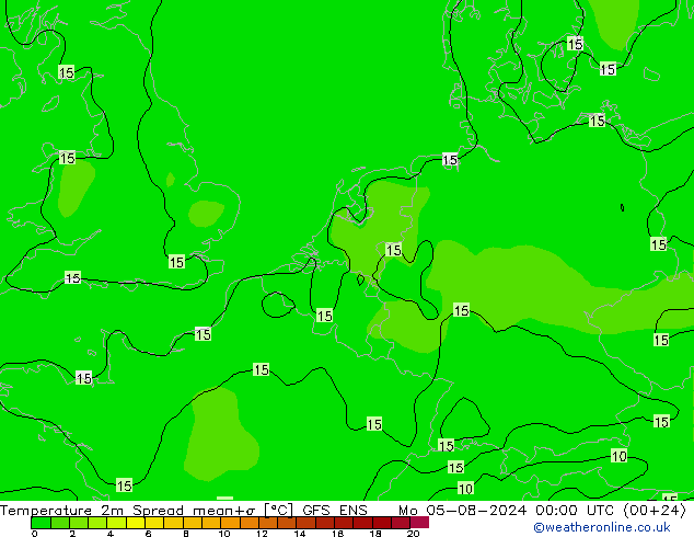 温度图 Spread GFS ENS 星期一 05.08.2024 00 UTC