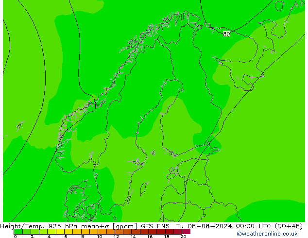 Hoogte/Temp. 925 hPa GFS ENS di 06.08.2024 00 UTC