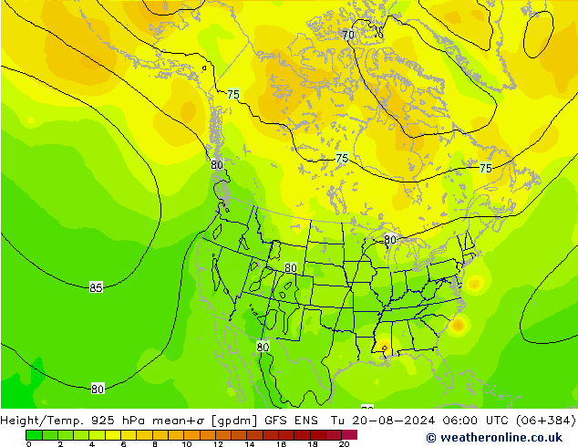 Hoogte/Temp. 925 hPa GFS ENS di 20.08.2024 06 UTC