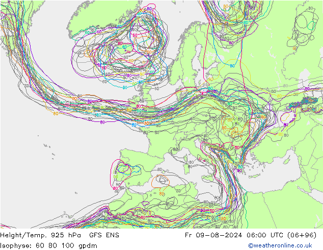 Height/Temp. 925 hPa GFS ENS 星期五 09.08.2024 06 UTC