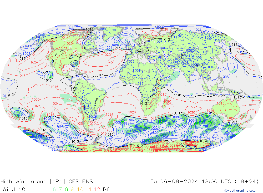 High wind areas GFS ENS 星期二 06.08.2024 18 UTC