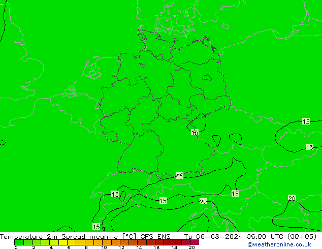 Temperatuurkaart Spread GFS ENS di 06.08.2024 06 UTC