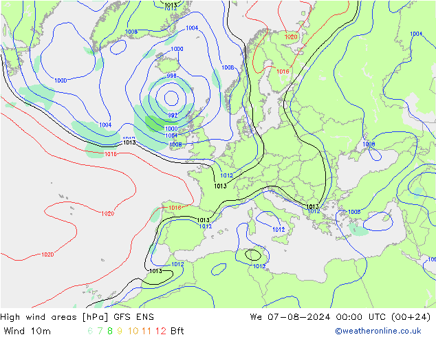 Windvelden GFS ENS wo 07.08.2024 00 UTC