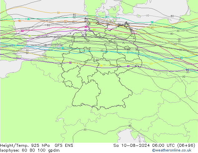 Height/Temp. 925 hPa GFS ENS 星期六 10.08.2024 06 UTC