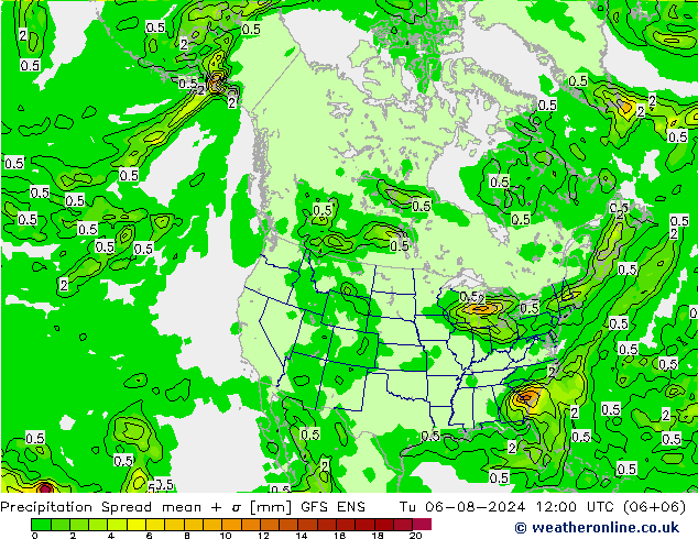 Neerslag Spread GFS ENS di 06.08.2024 12 UTC