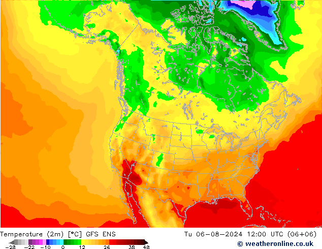 Temperatuurkaart (2m) GFS ENS di 06.08.2024 12 UTC